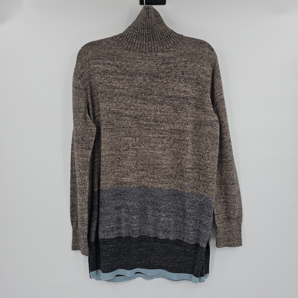Gap Mens Colorblock Turtleneck Sweater Brown Grey Blue Snap Neck Medium - Picture 10 of 11